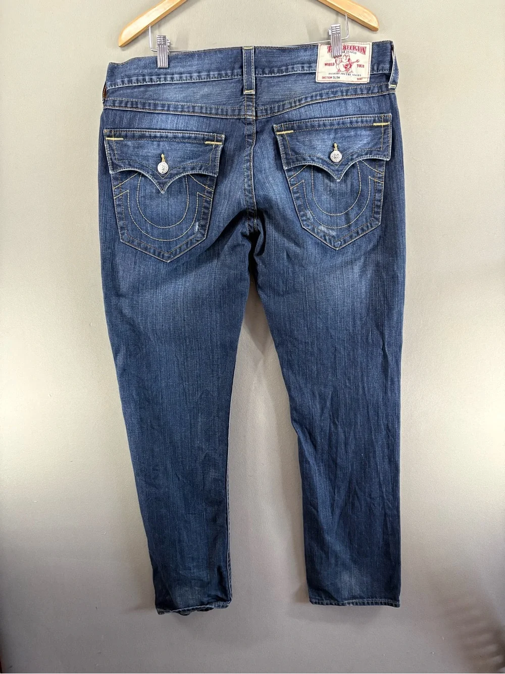 True Religion Mens Slim Pocket Flap Jeans Size 36X34 Blue